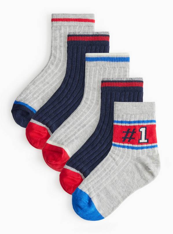 Varsity Ribbed Ankle Socks 5 Pack 9-12